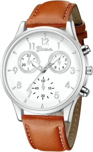 Silver Case Silver Pointer Men's Casual Watch Fashion Three Small Circle Decoration Men's impenetrable Watch Business Men's Watch 