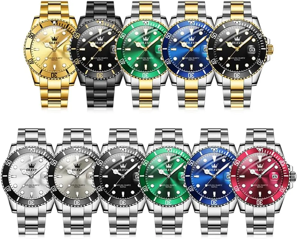 Silver Dress Gold Classic Luxury Big Large Face Waterproof Watches for Men, Analog Two Tone Stainless Steel Men Wrist Watch with Date Relojes deadly massive radio De Hombre (Green/Blue/Black Dial OLEVS Mens Watches, 