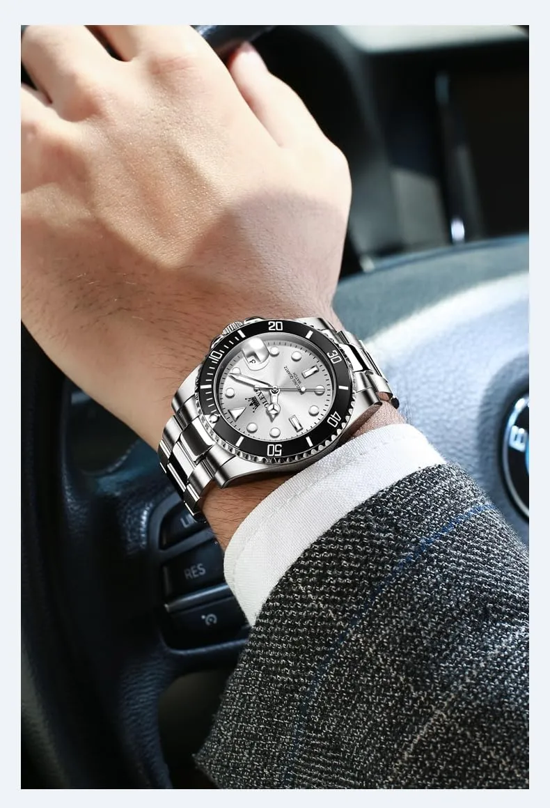 Silver Dress Gold Classic Luxury Big Large Face Waterproof Watches for Men, Analog Two Tone Stainless Steel Men Wrist Watch with Date Relojes deadly massive radio De Hombre (Green/Blue/Black Dial OLEVS Mens Watches, 