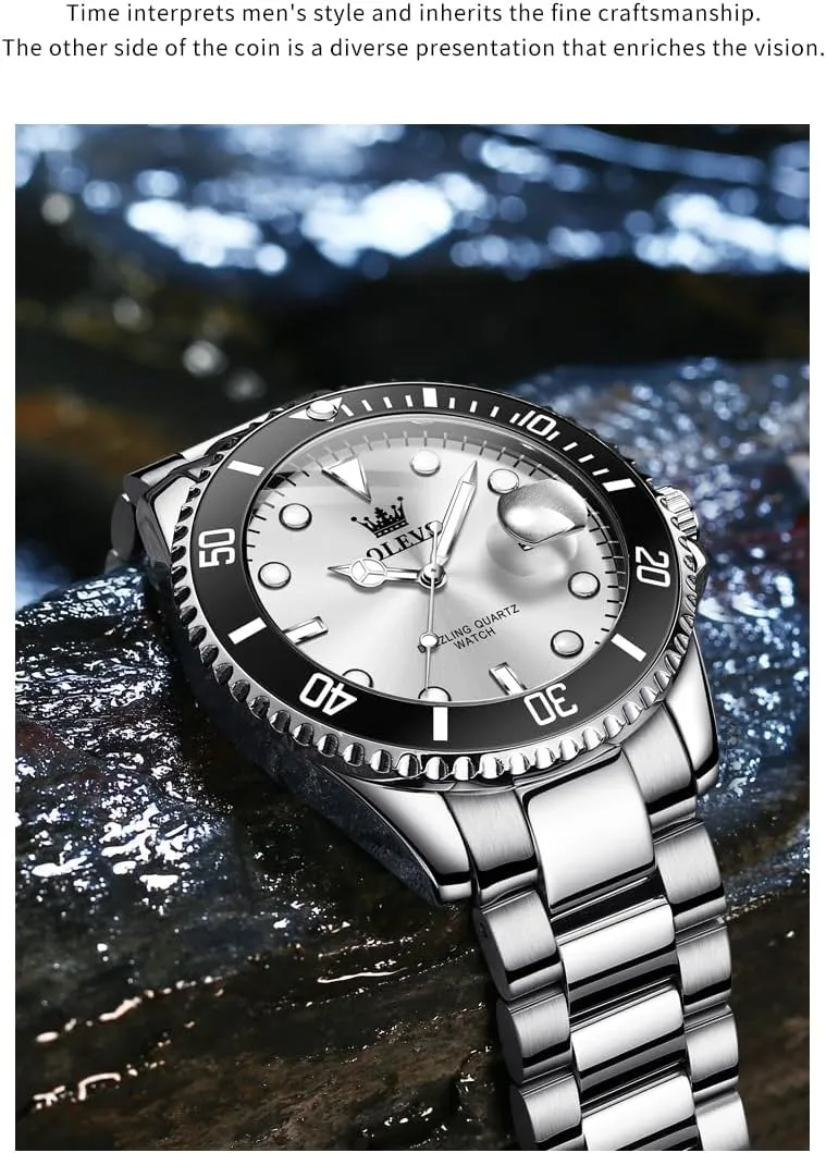 Silver Dress Gold Classic Luxury Big Large Face Waterproof Watches for Men, Analog Two Tone Stainless Steel Men Wrist Watch with Date Relojes deadly massive radio De Hombre (Green/Blue/Black Dial OLEVS Mens Watches, 