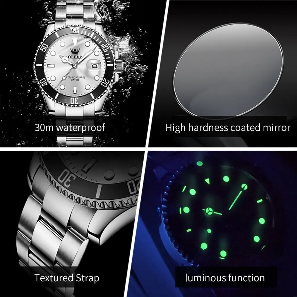 Silver Dress Gold Classic Luxury Big Large Face Waterproof Watches for Men, Analog Two Tone Stainless Steel Men Wrist Watch with Date Relojes deadly massive radio De Hombre (Green/Blue/Black Dial OLEVS Mens Watches, 