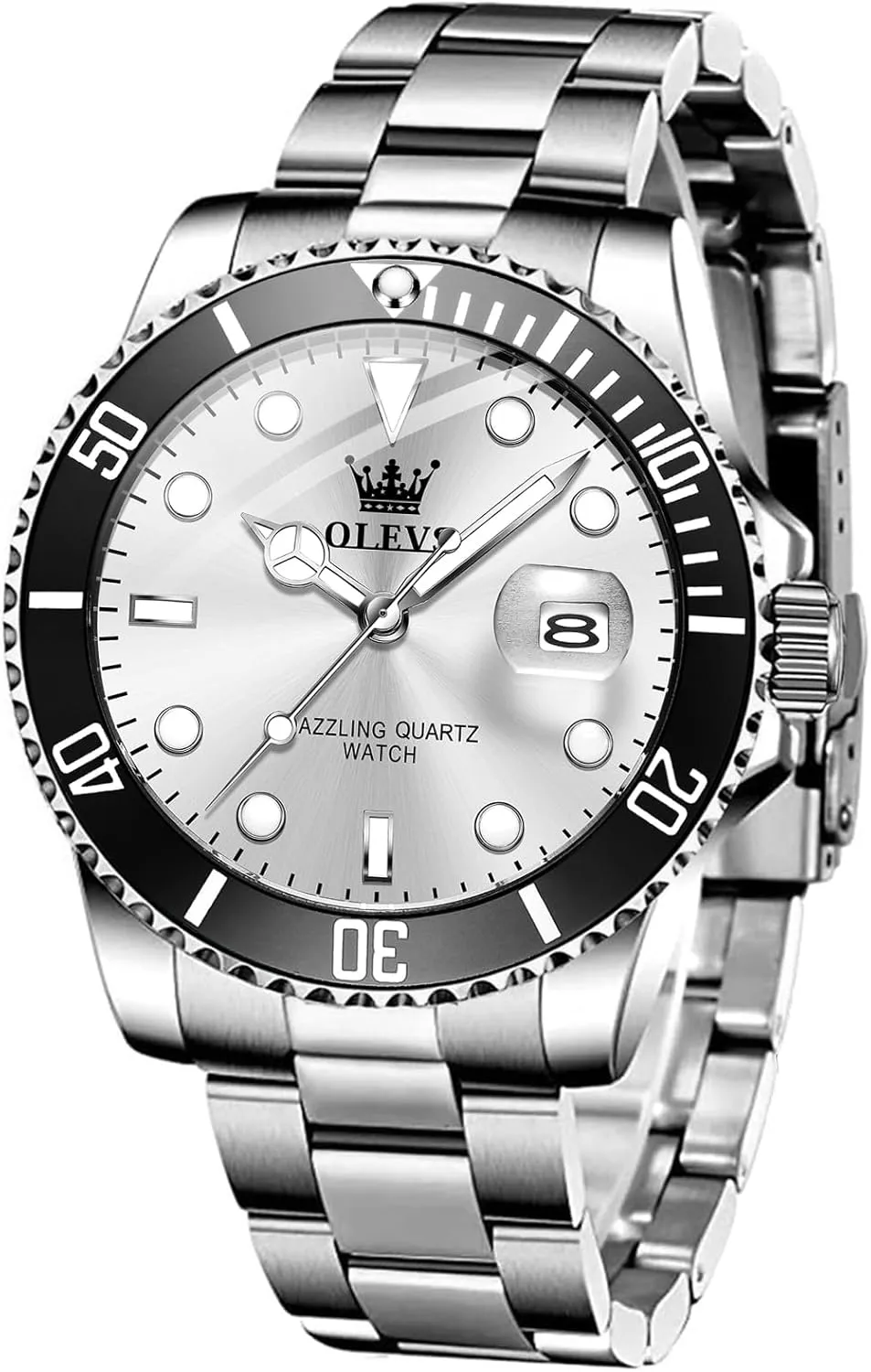Silver Dress Gold Classic Luxury Big Large Face Waterproof Watches for Men, Analog Two Tone Stainless Steel Men Wrist Watch with Date Relojes deadly massive radio De Hombre (Green/Blue/Black Dial OLEVS Mens Watches, 