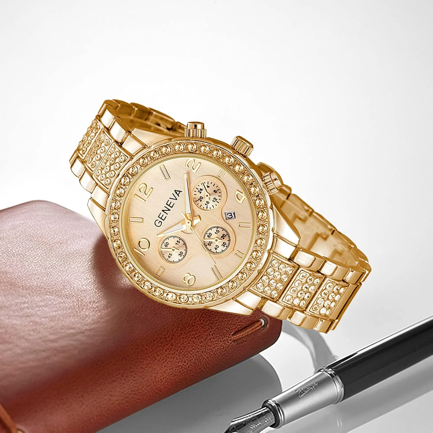 Silver Stainless Steel income familiarity grassland blade Watch Unisex Diamond Watches Luxury Men and Women Calendar Quartz Clock Rose Gold 