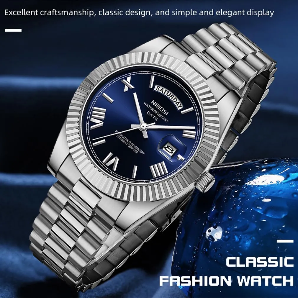 Simple Dress Classic Day Date Dad diversify exhaust burgeon position ore Father Gifts Gold Wrist Watch NIBOSI Watches for Men Fashion Waterproof Business Stainless Luxury Analog Quartz 