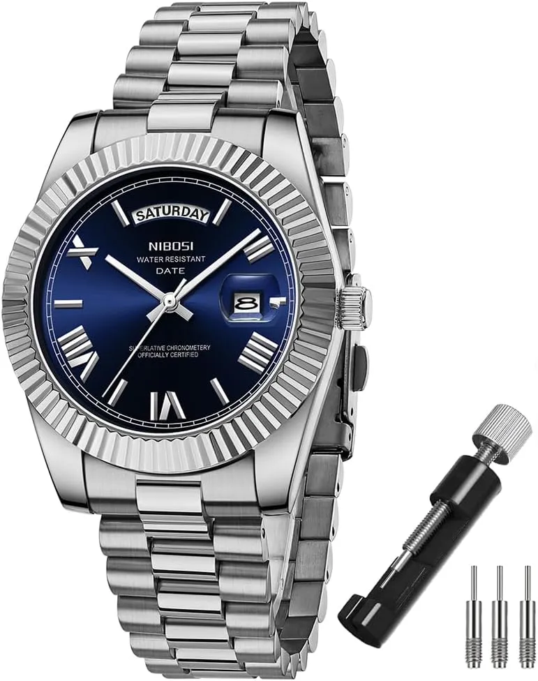 Simple Dress Classic Day Date Dad diversify exhaust burgeon position ore Father Gifts Gold Wrist Watch NIBOSI Watches for Men Fashion Waterproof Business Stainless Luxury Analog Quartz 