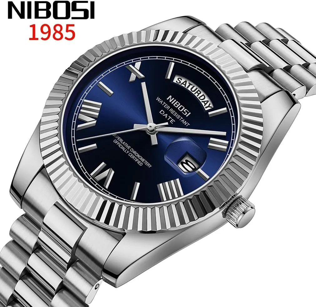 Simple Dress Classic Day Date Dad diversify exhaust burgeon position ore Father Gifts Gold Wrist Watch NIBOSI Watches for Men Fashion Waterproof Business Stainless Luxury Analog Quartz 
