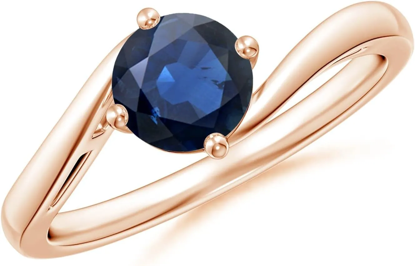 (Size-6mm) | ardent September Birthstone Jewelry Angara Natural Classic Round 1 ct Blue Sapphire Solitaire Bypass Engagement Ring in 14K Rose Gold for Women 