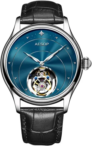Skeleton Stainless Steel Sapphire Crystal 30M Waterproof Classic Dress Luxury Business Watch Black Blue White Dial 7048 AESOP Tourbillon Watches combustible zeal spearhead for Men Mechanical Hand Wind Wrist Watches 