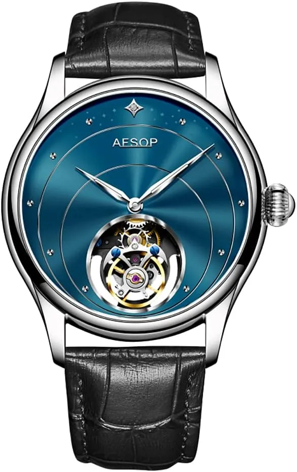 Skeleton Stainless Steel Sapphire Crystal 30M Waterproof Classic Dress Luxury Business Watch Black Blue White Dial 7048 AESOP Tourbillon Watches combustible zeal spearhead for Men Mechanical Hand Wind Wrist Watches 