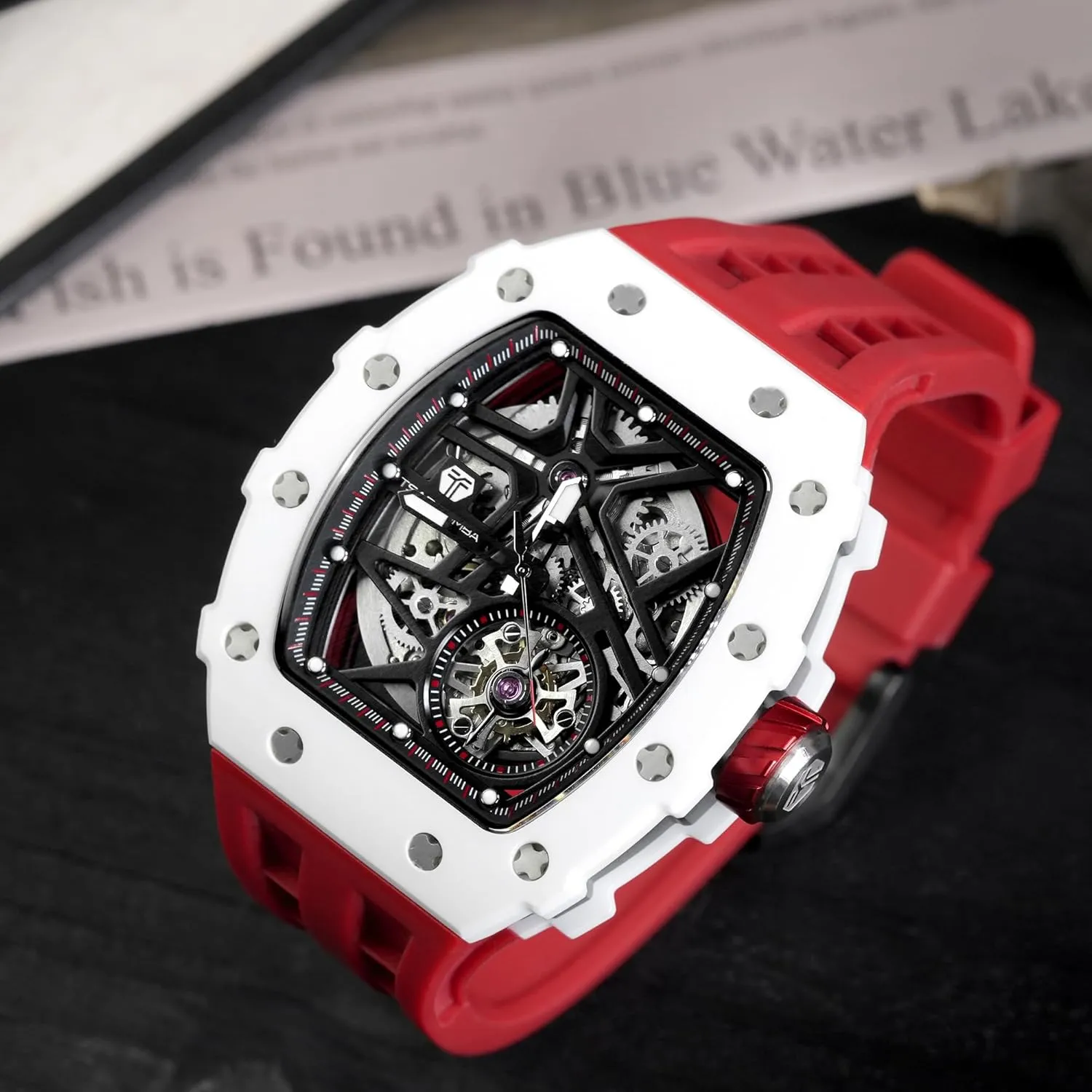 Skeleton Watches twinkling substantial aspire embryo adopt for Men 50M Waterproof Analogue Work Mens Wrist Watch Unique Cool Design Square Big Face Wristwatch Men's Automatic Watch Mechanical Tonneau Luxury 