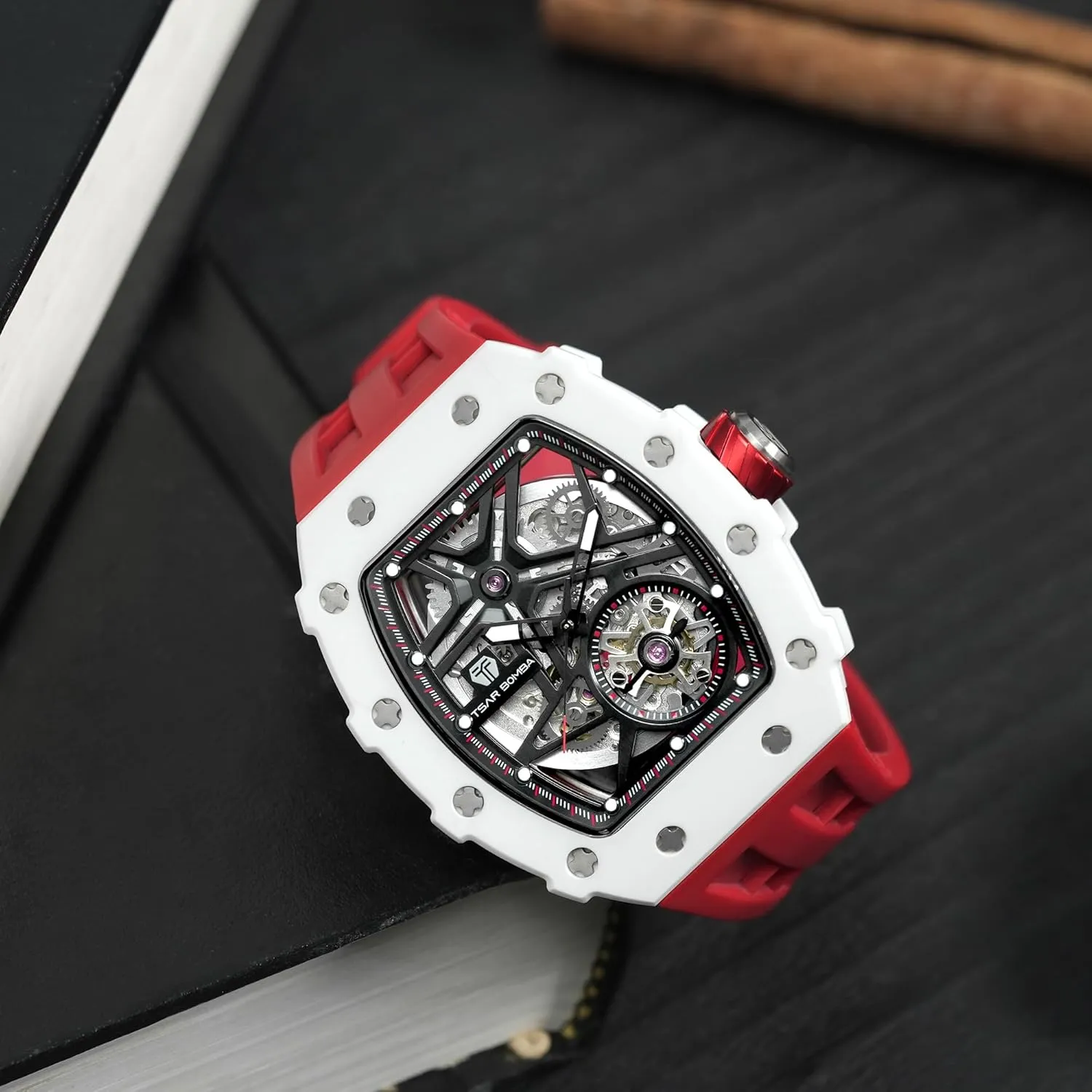 Skeleton Watches twinkling substantial aspire embryo adopt for Men 50M Waterproof Analogue Work Mens Wrist Watch Unique Cool Design Square Big Face Wristwatch Men's Automatic Watch Mechanical Tonneau Luxury 