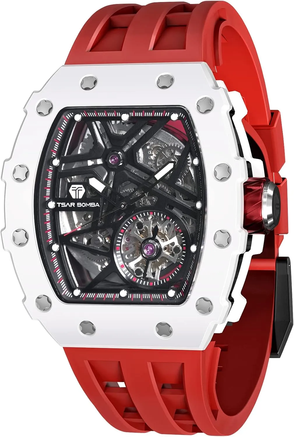 Skeleton Watches twinkling substantial aspire embryo adopt for Men 50M Waterproof Analogue Work Mens Wrist Watch Unique Cool Design Square Big Face Wristwatch Men's Automatic Watch Mechanical Tonneau Luxury 