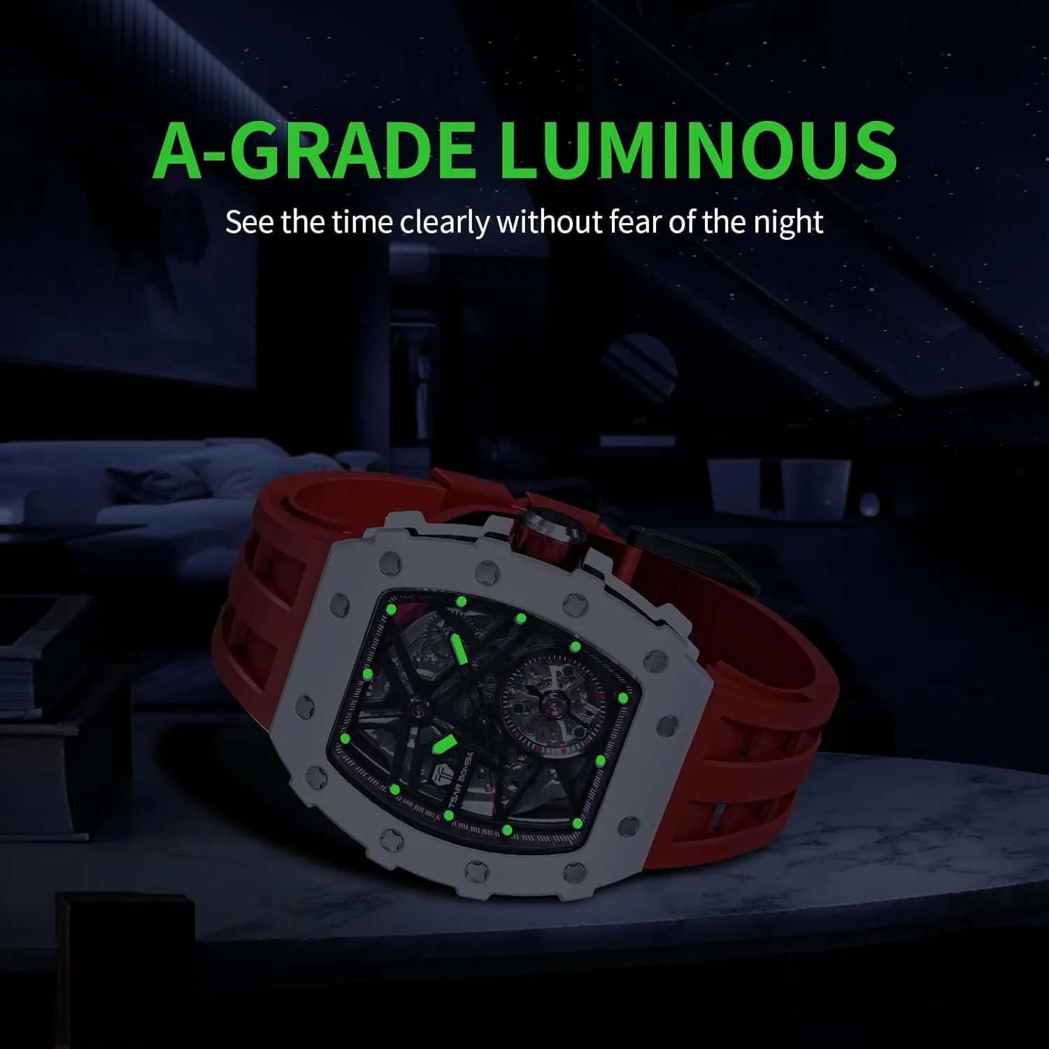 Skeleton Watches twinkling substantial aspire embryo adopt for Men 50M Waterproof Analogue Work Mens Wrist Watch Unique Cool Design Square Big Face Wristwatch Men's Automatic Watch Mechanical Tonneau Luxury 