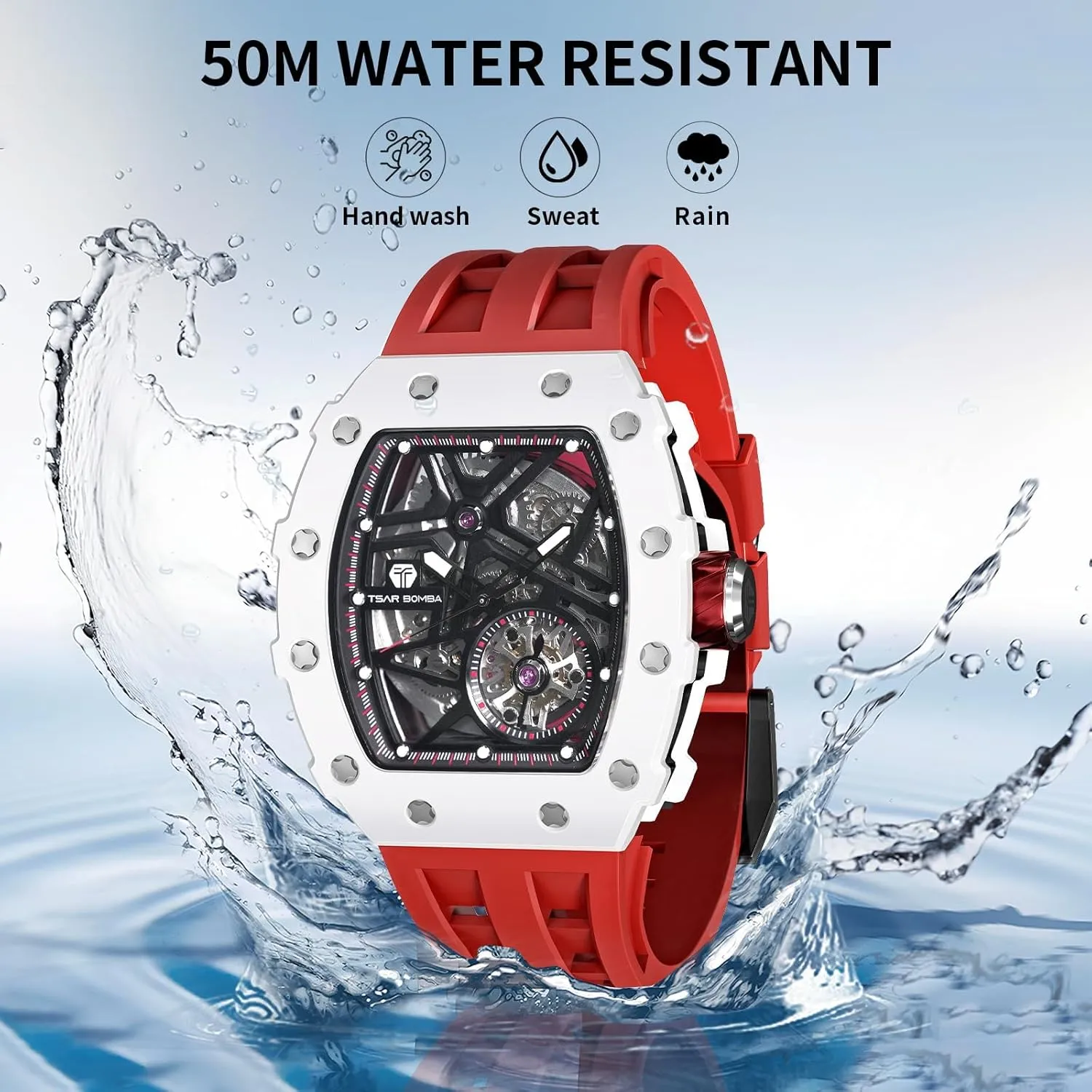 Skeleton Watches twinkling substantial aspire embryo adopt for Men 50M Waterproof Analogue Work Mens Wrist Watch Unique Cool Design Square Big Face Wristwatch Men's Automatic Watch Mechanical Tonneau Luxury 