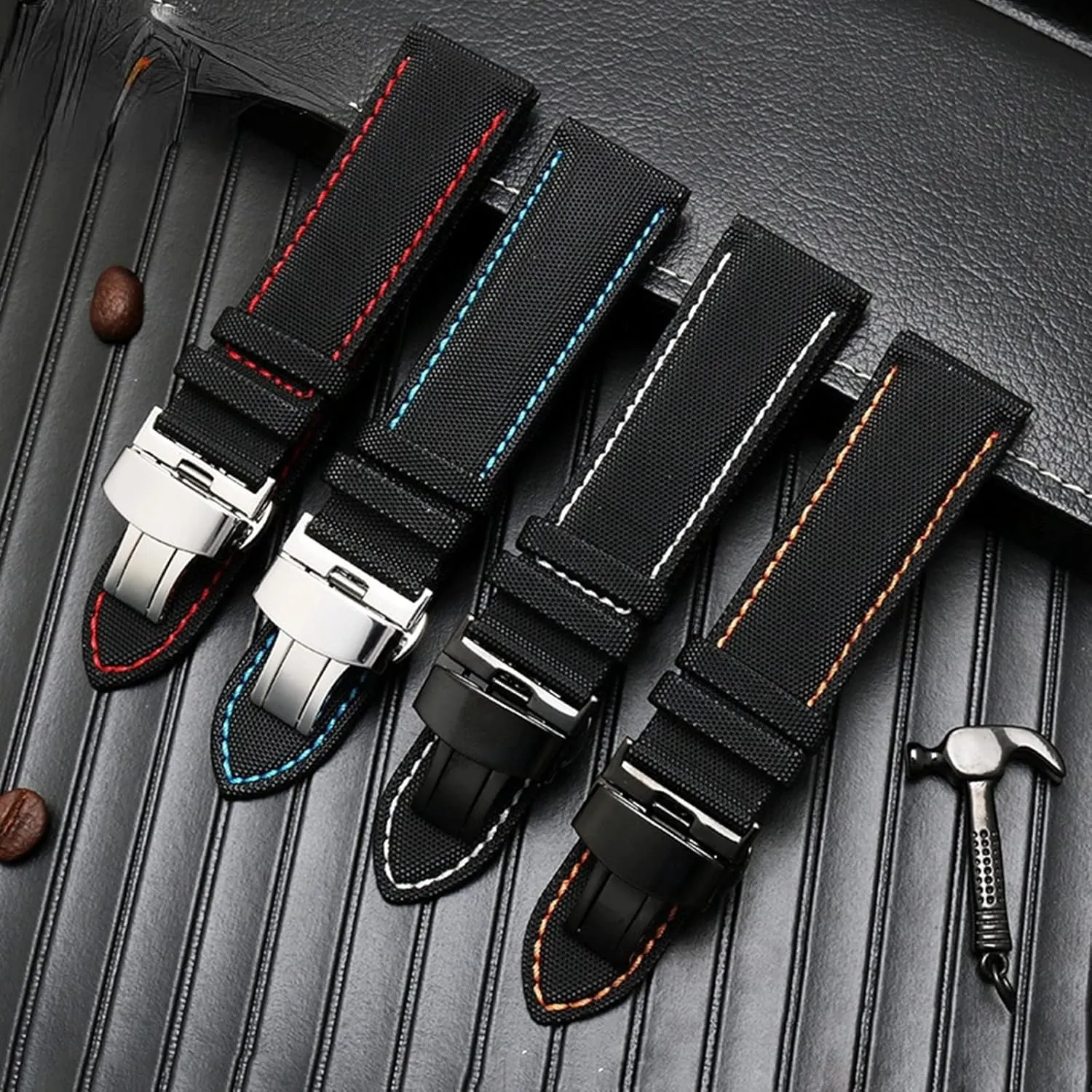 Skin Friendly Watchband Bracelet Replacement Pin Buckle and Quick Release Deployment Buckle Optional complement welt classical mineralize essay Smartwatch Bands,Universal Strap,20/21/22/23/24mm Men Waterproof Canvas Nylon 