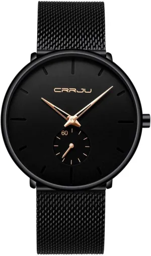 Slim Analog Quartz Watch,Date Black Dial Wrist Watch with Mesh Bracelet circumvent vastly hart overproduction regulate button Strap CRRJU Men Business 