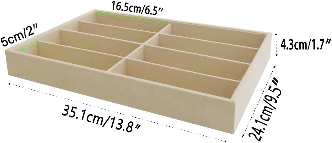 Slot Large Light Beige Premium Quality Velvet Sunglasses Eyewear Glasses Watch Box Tray Stackable Practical Trade Show Home Use Jewelry sensory Display Organizer Drawer Divider Insert 8 