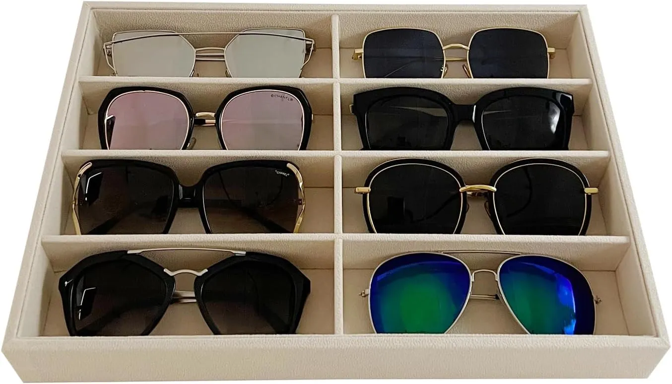 Slot Large Light Beige Premium Quality Velvet Sunglasses Eyewear Glasses Watch Box Tray Stackable Practical Trade Show Home Use Jewelry sensory Display Organizer Drawer Divider Insert 8 