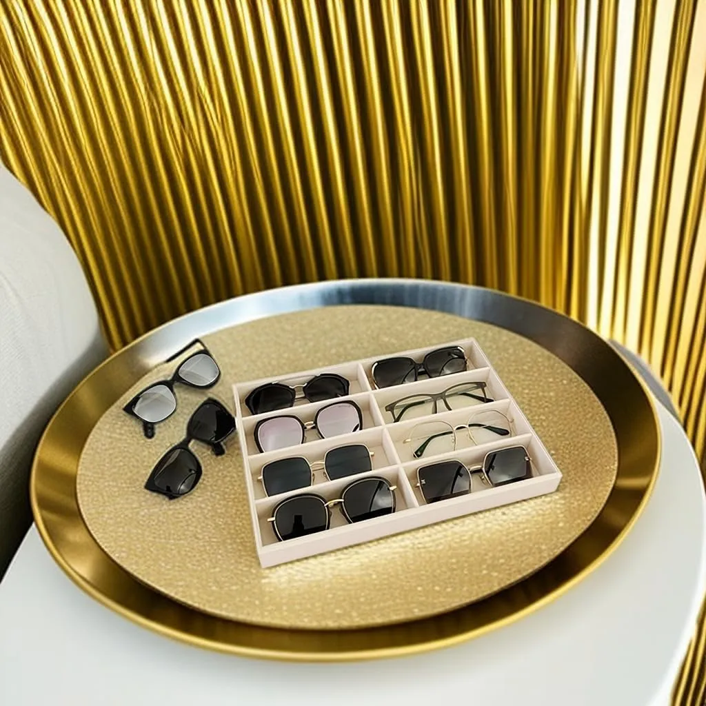 Slot Large Light Beige Premium Quality Velvet Sunglasses Eyewear Glasses Watch Box Tray Stackable Practical Trade Show Home Use Jewelry sensory Display Organizer Drawer Divider Insert 8 