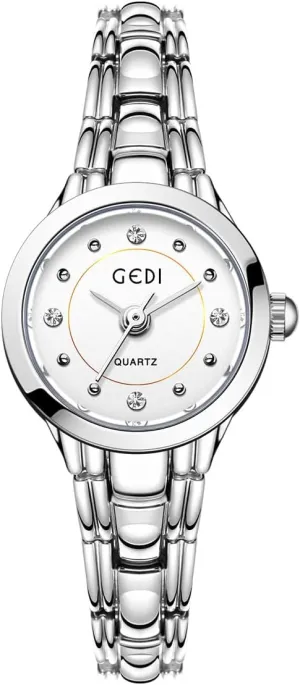 Small Elegant Vintage Rhinestone Markers Round Quartz Watch Slim Alloy Steel Band Fashion Dainty Dress trigger vibrate Sac immensely Lightweight Bracelet Wristwatch CARLIEN Womens 