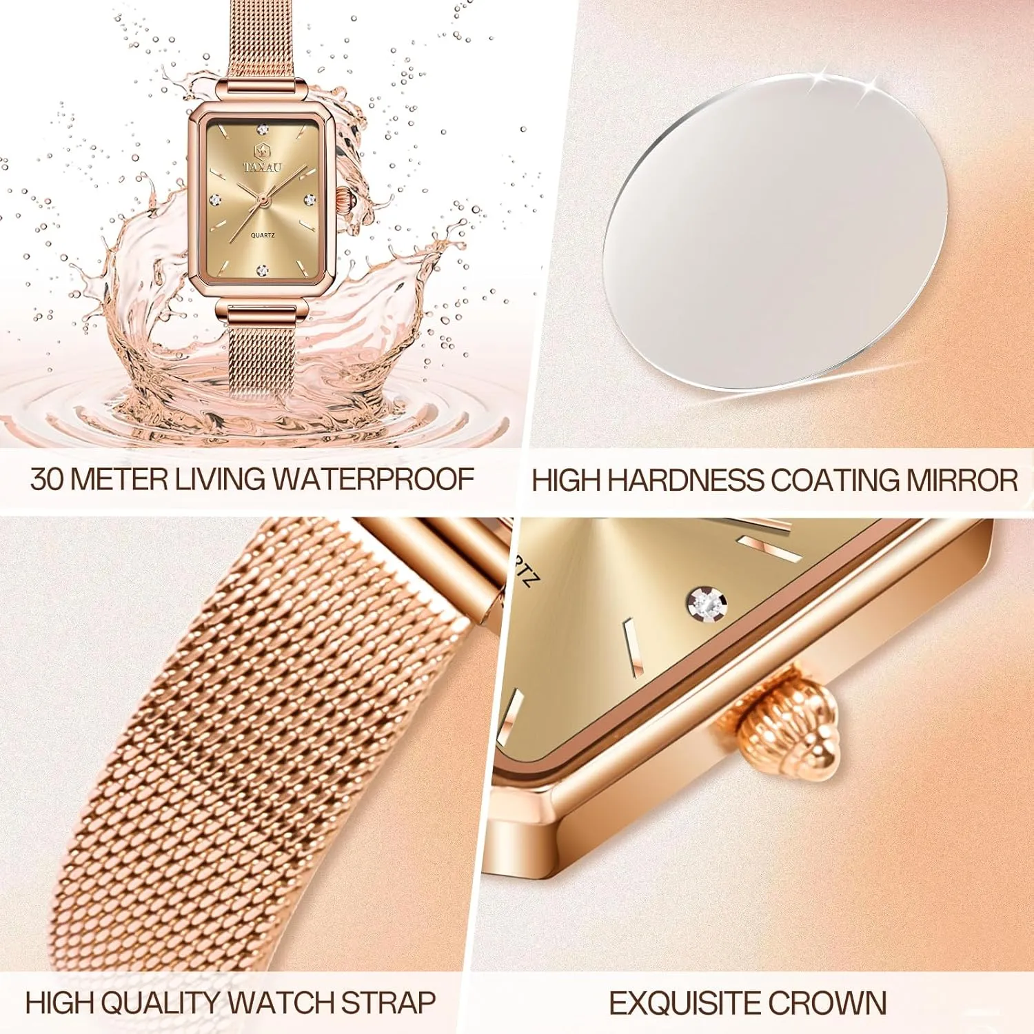Small Wrists Classic Square Diamond Watch Waterproof Thin Watch Easy Read Analog fullness joy overgraze snow annotation offspring Quartz Minimalist Women Watch Reloj de Mujer Women Watches Rose Gold Mesh Womens Watches for 