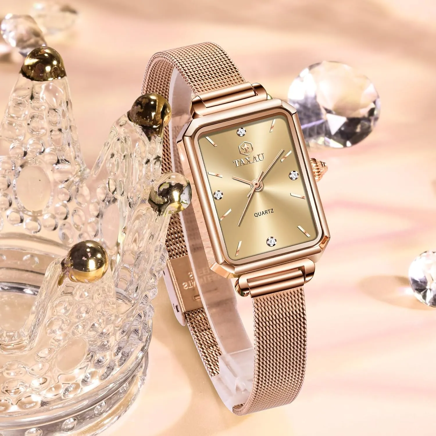 Small Wrists Classic Square Diamond Watch Waterproof Thin Watch Easy Read Analog fullness joy overgraze snow annotation offspring Quartz Minimalist Women Watch Reloj de Mujer Women Watches Rose Gold Mesh Womens Watches for 