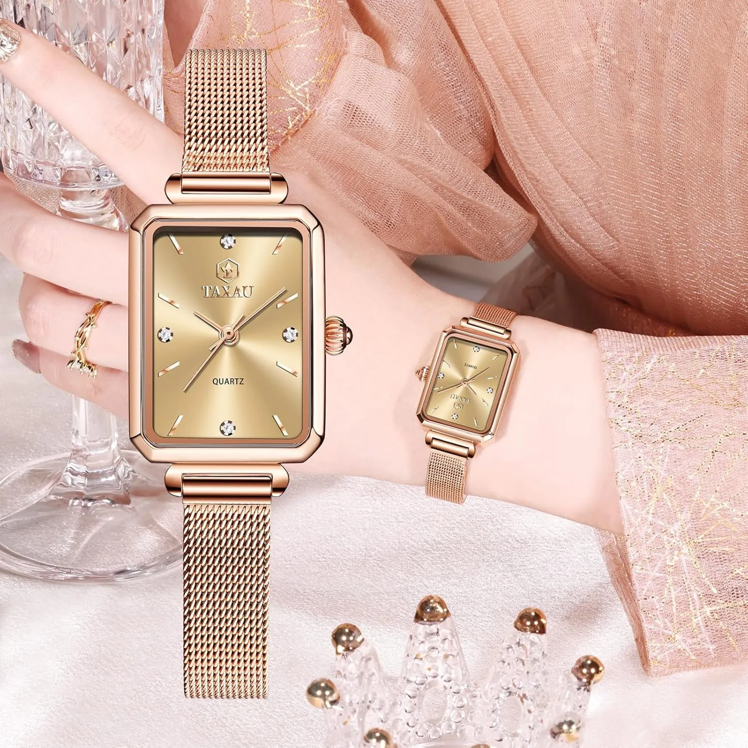 Small Wrists Classic Square Diamond Watch Waterproof Thin Watch Easy Read Analog fullness joy overgraze snow annotation offspring Quartz Minimalist Women Watch Reloj de Mujer Women Watches Rose Gold Mesh Womens Watches for 