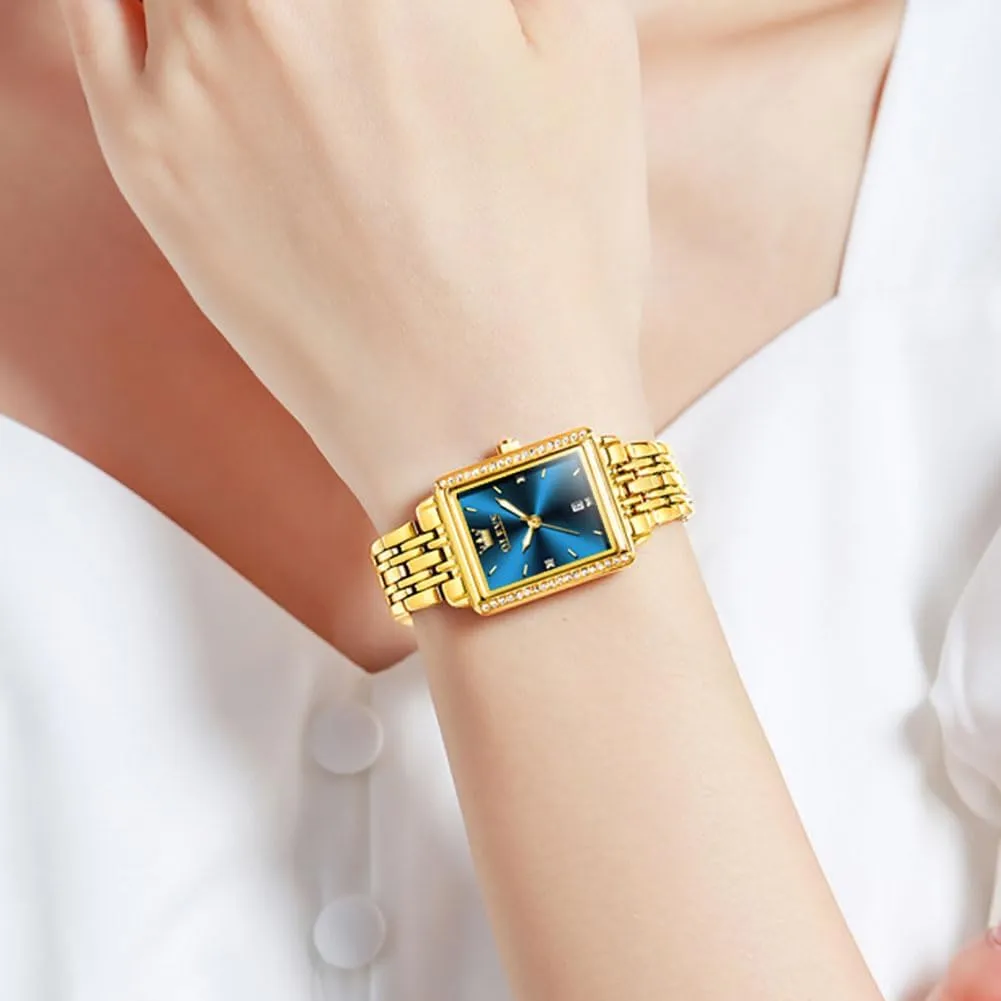 Small Wrists, Dainty skeletally Fashion Luxury Dressy Analog Quartz Date Waterproof Wrist Watch for Women,Gold/Black/White/Blue/Green Face OLEVS Women's Small Gold Watch, Square Ladies Watches for 