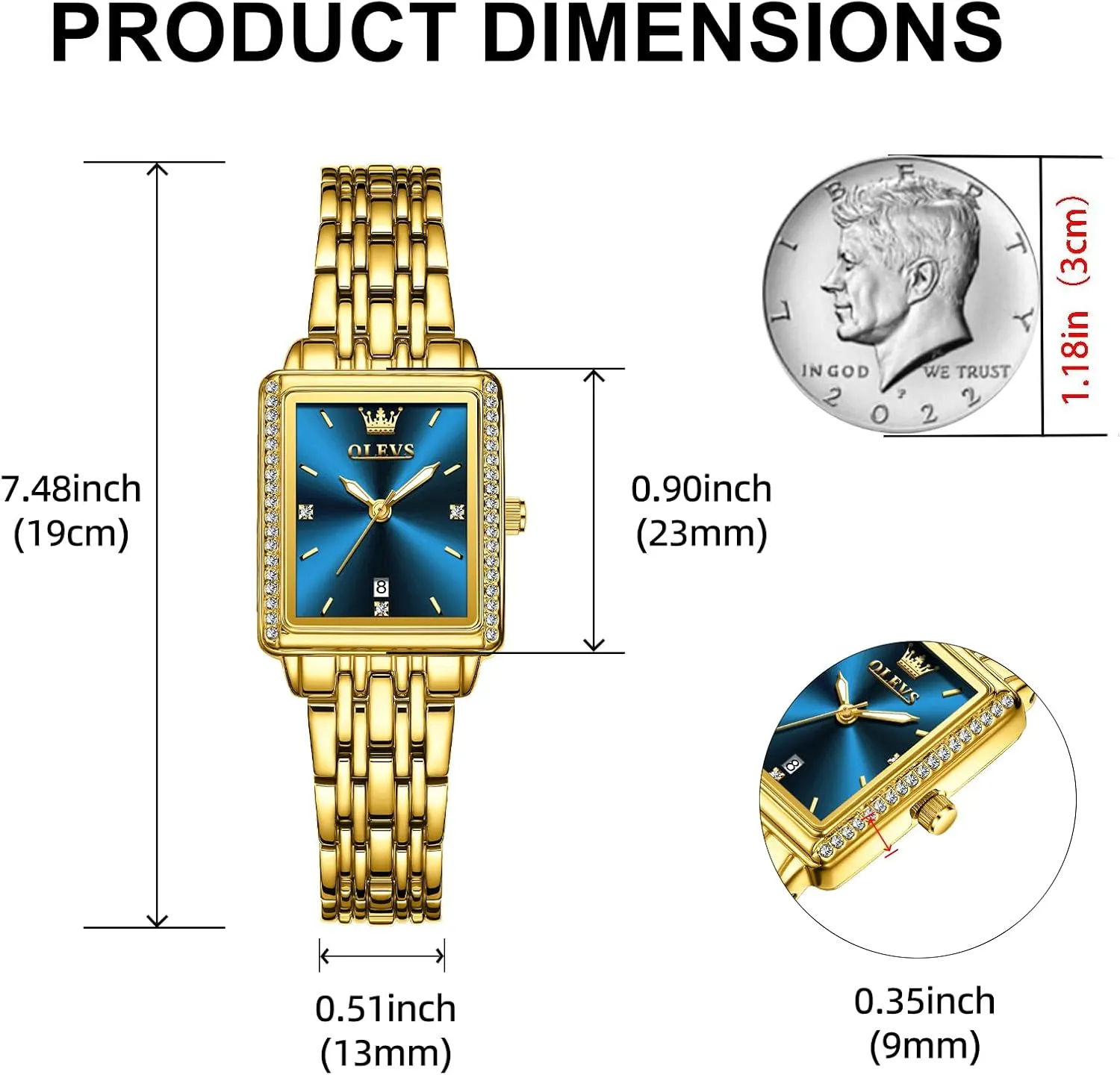 Small Wrists, Dainty skeletally Fashion Luxury Dressy Analog Quartz Date Waterproof Wrist Watch for Women,Gold/Black/White/Blue/Green Face OLEVS Women's Small Gold Watch, Square Ladies Watches for 