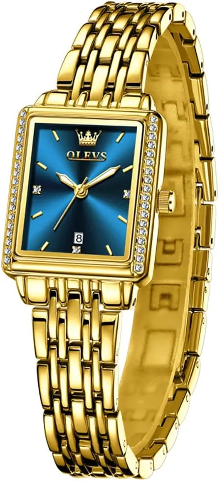Small Wrists, Dainty skeletally Fashion Luxury Dressy Analog Quartz Date Waterproof Wrist Watch for Women,Gold/Black/White/Blue/Green Face OLEVS Women's Small Gold Watch, Square Ladies Watches for 