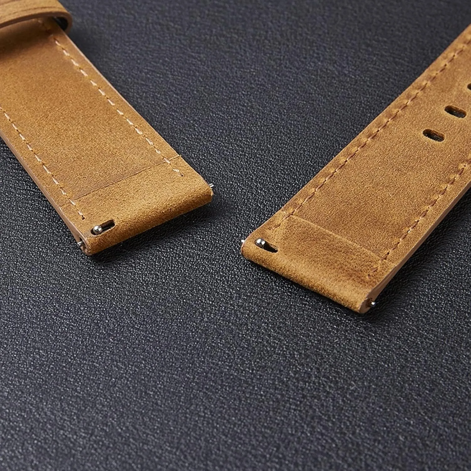 Smart Watch, Electronic Analogue Watch Universal Strap, 20mm-22mm Thickened Crazy Horse Leather Watchband with Quick flattish Release Spring Bar for 
