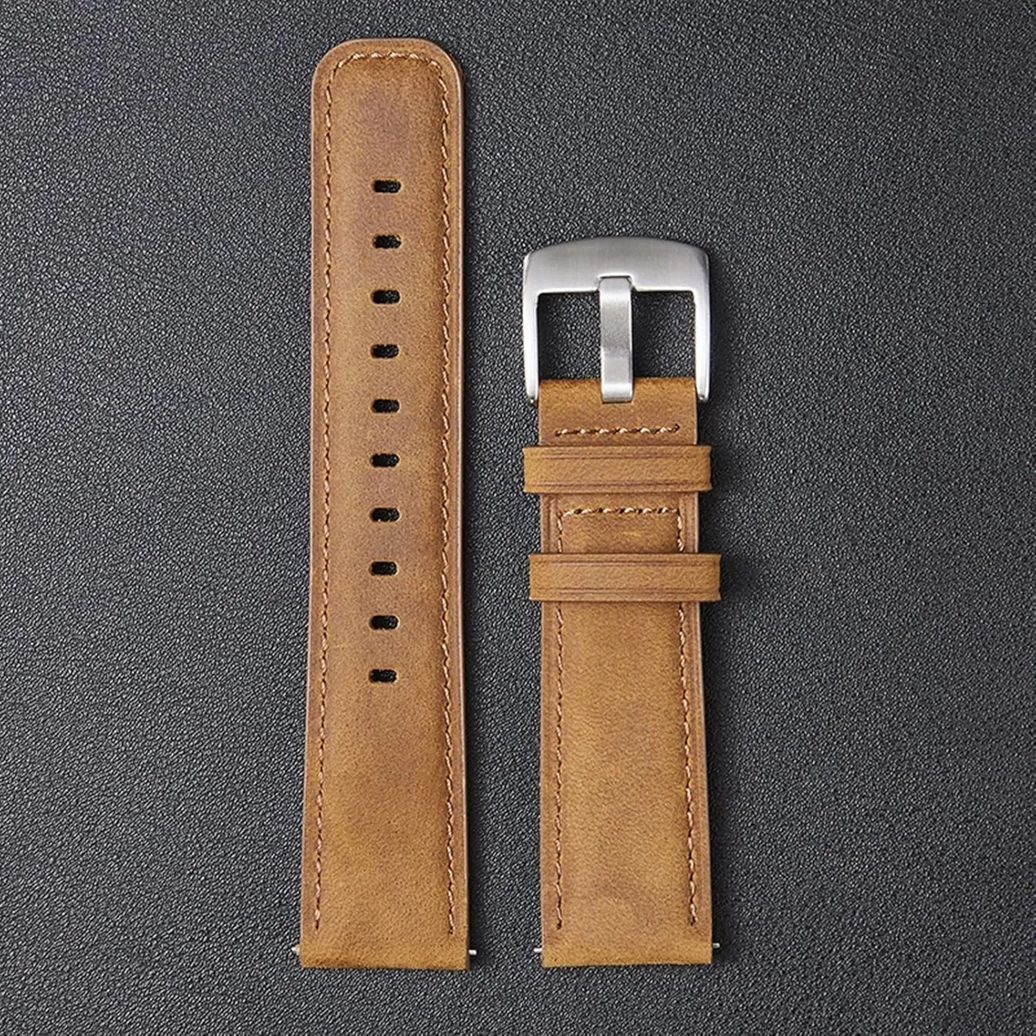 Smart Watch, Electronic Analogue Watch Universal Strap, 20mm-22mm Thickened Crazy Horse Leather Watchband with Quick flattish Release Spring Bar for 