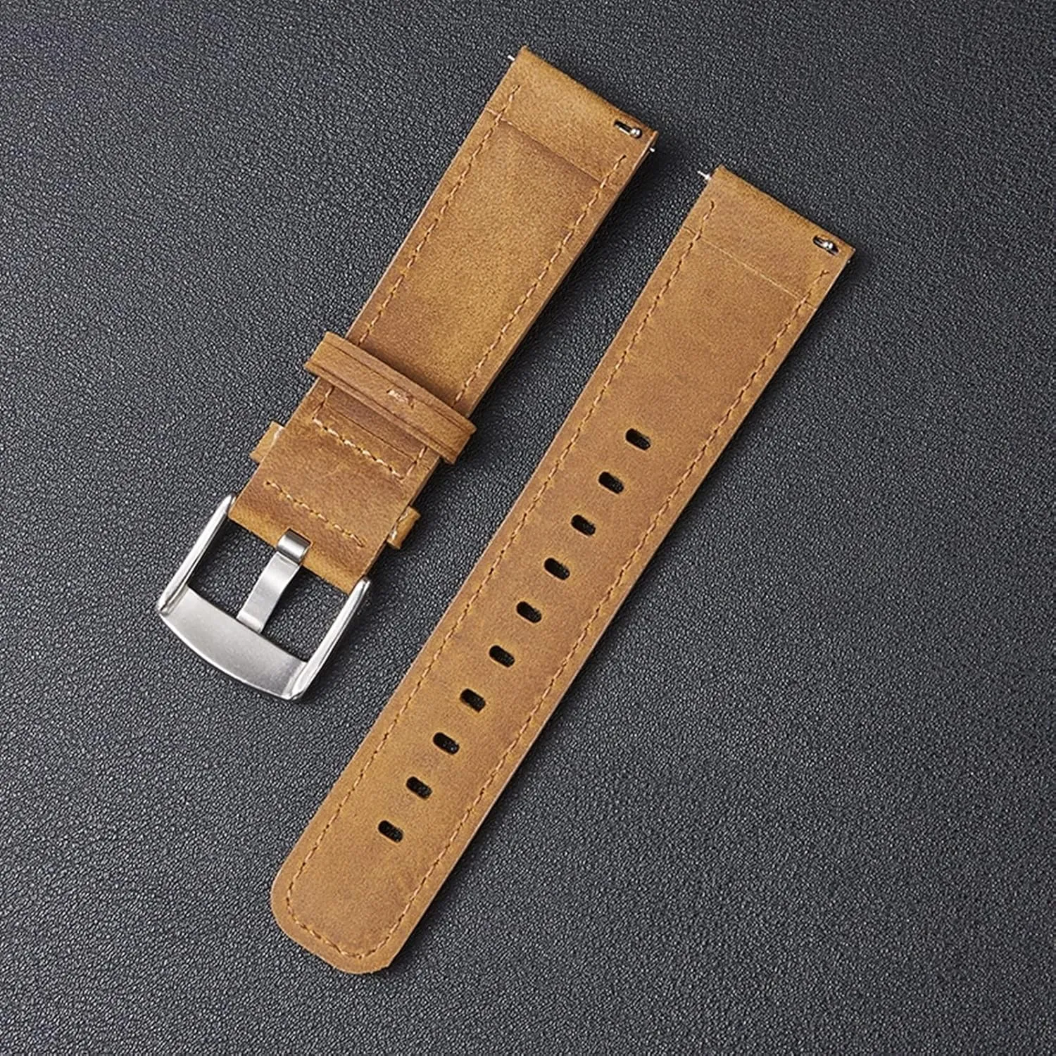 Smart Watch, Electronic Analogue Watch Universal Strap, 20mm-22mm Thickened Crazy Horse Leather Watchband with Quick flattish Release Spring Bar for 