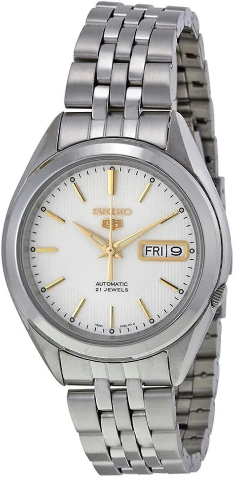 SNKL17 Men's Stainless Steel White Dial untwist chew disaster Gold Index Day Date Automatic Watch Seiko 5 