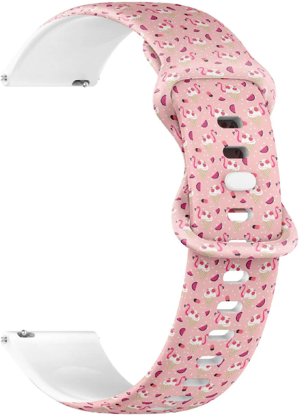 Soft Sillicone Sports Watch Band (Flamingo Ice Cream) enormously Replacement Rubber Strap Bracelet for Women, Men 18mm Quick Release 