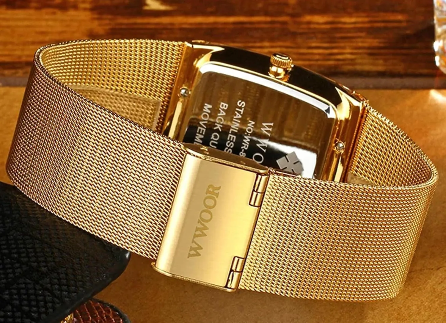 sophistication raft Ultra-Thin Rectangle Dial Luminous Gosasa Men Watch Classic Analog Quartz Date Stainless Steel Milanese Mesh Band 