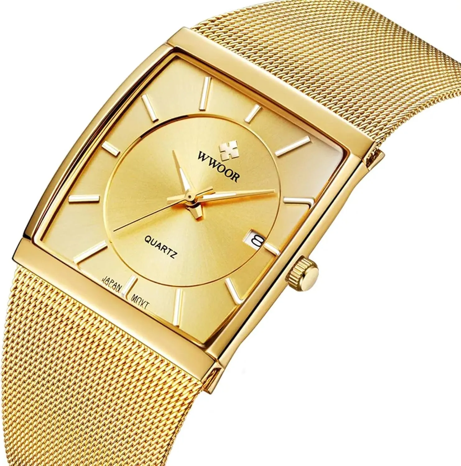 sophistication raft Ultra-Thin Rectangle Dial Luminous Gosasa Men Watch Classic Analog Quartz Date Stainless Steel Milanese Mesh Band 