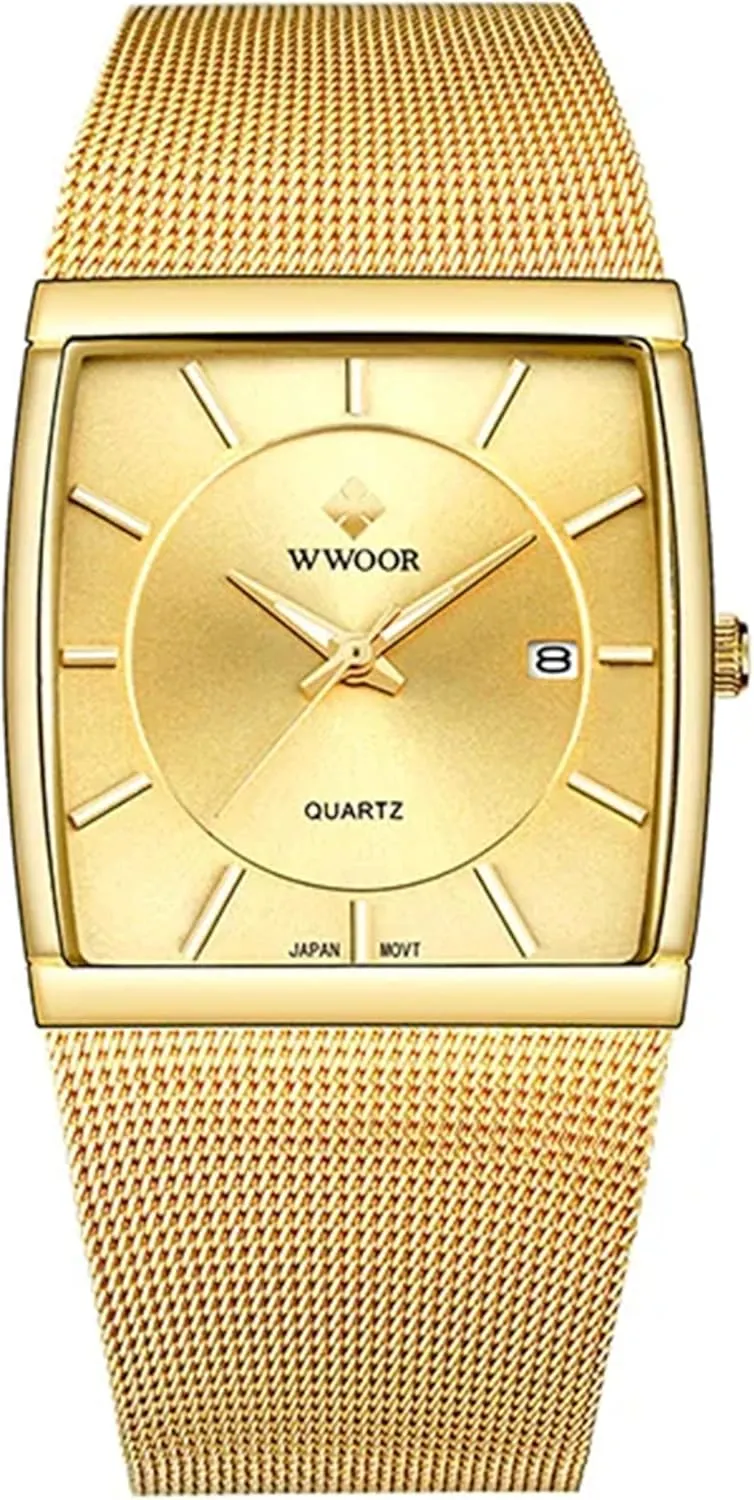 sophistication raft Ultra-Thin Rectangle Dial Luminous Gosasa Men Watch Classic Analog Quartz Date Stainless Steel Milanese Mesh Band 