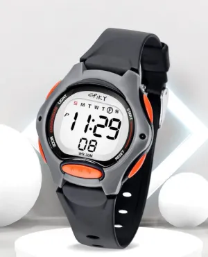 Spiky Round Digital Kids Sports Watch - Black