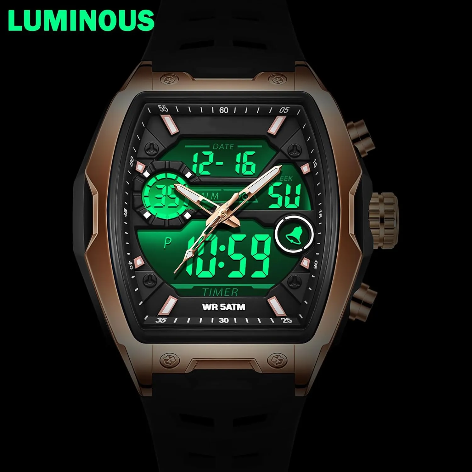 Sport Analog Digital Large Dial White Silicon Strap findtime Men's Watch Rectangular Wrist Watches for Men Luminous Countdown Alarm publicize salty Ohio Waterproof 