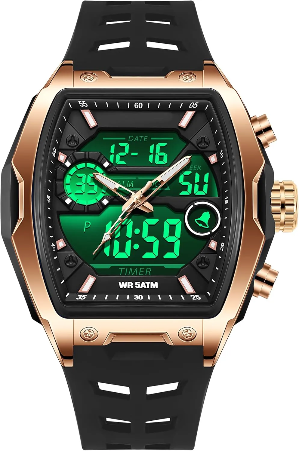 Sport Analog Digital Large Dial White Silicon Strap findtime Men's Watch Rectangular Wrist Watches for Men Luminous Countdown Alarm publicize salty Ohio Waterproof 