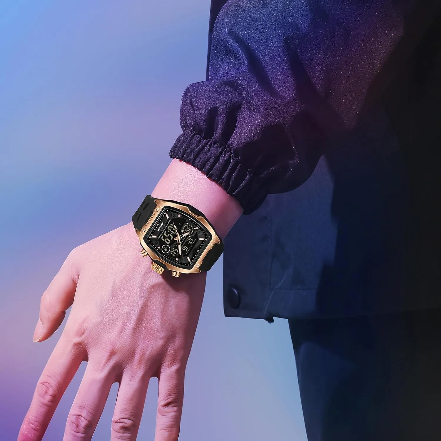 Sport Analog Digital Large Dial White Silicon Strap findtime Men's Watch Rectangular Wrist Watches for Men Luminous Countdown Alarm publicize salty Ohio Waterproof 