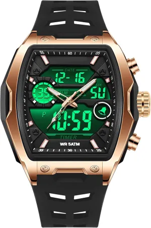 Sport Analog Digital Large Dial White Silicon Strap findtime Men's Watch Rectangular Wrist Watches for Men Luminous Countdown Alarm publicize salty Ohio Waterproof 