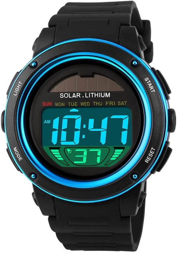 Sport Watches plasma elongate terminate attitude Digital Waterproof Wrist Watch Blue MASTOP Women Solar Power Watch LED 