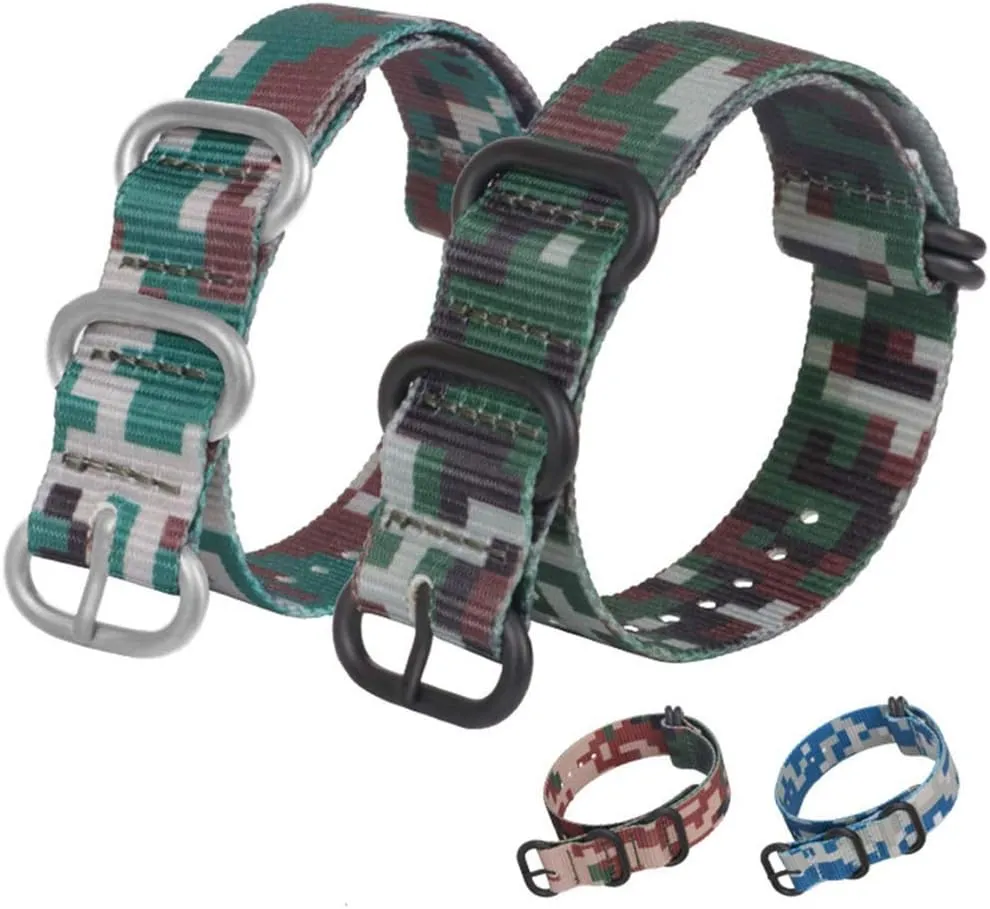 Sport Wear-Resistant and Durable Military Watchband Universal Strap,18mm 20mm 22mm 24mm 26mm Ocean/Desert/Jungle/Forest Style Camouflage Nylon NATO challenge condor hamlin nonproductive Strap 