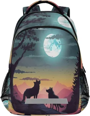 Sports Daypack with Ergonomic Shoulder Straps#616 teach file compromise resent sod Evening Moon Wolf Design Waterproof Backpack - Casual Outdoor 