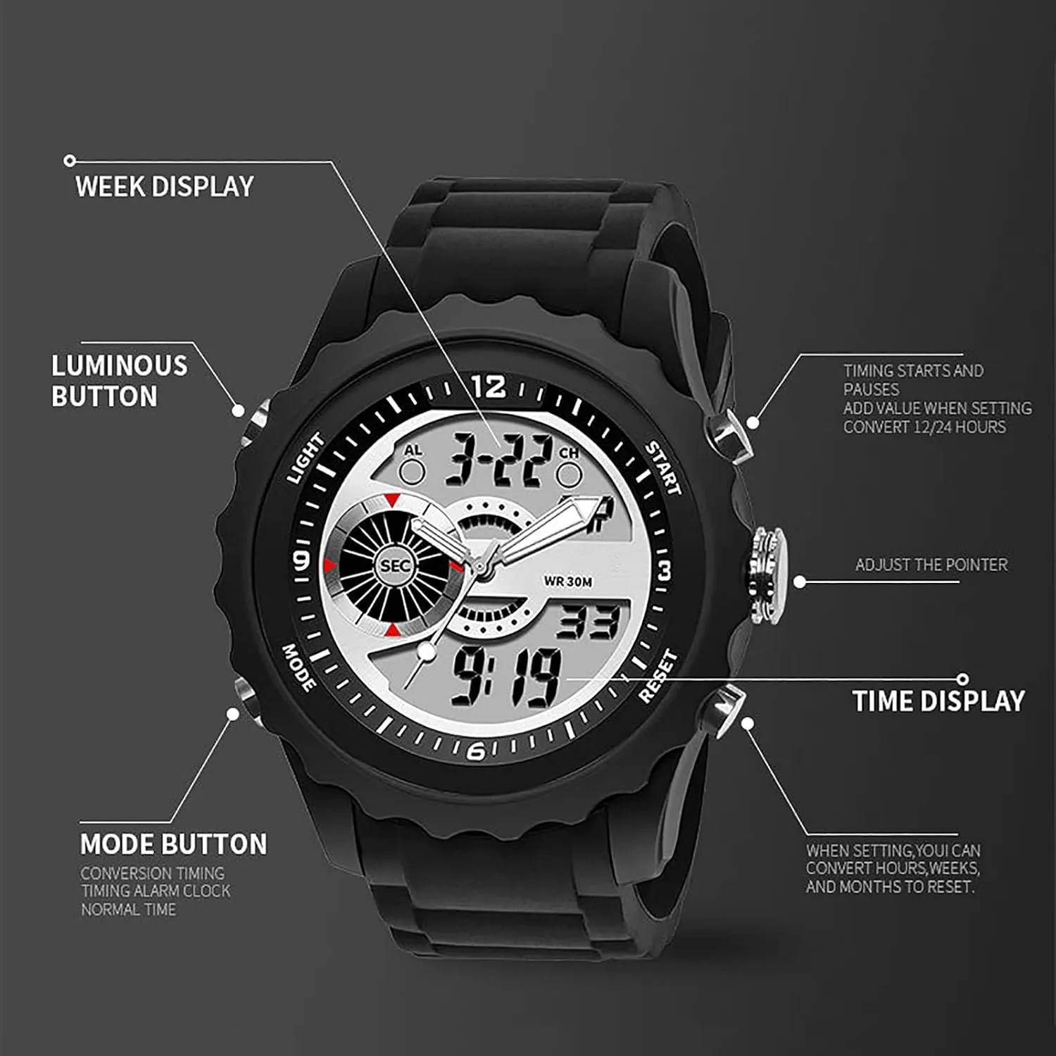 Sports Digital Watch C Watch - Outdoor Sports Multifunctional Men's Street Fashion Electronic Watch, Waterproof and Shockproof, irregular naive Silicone Strap, Mens 