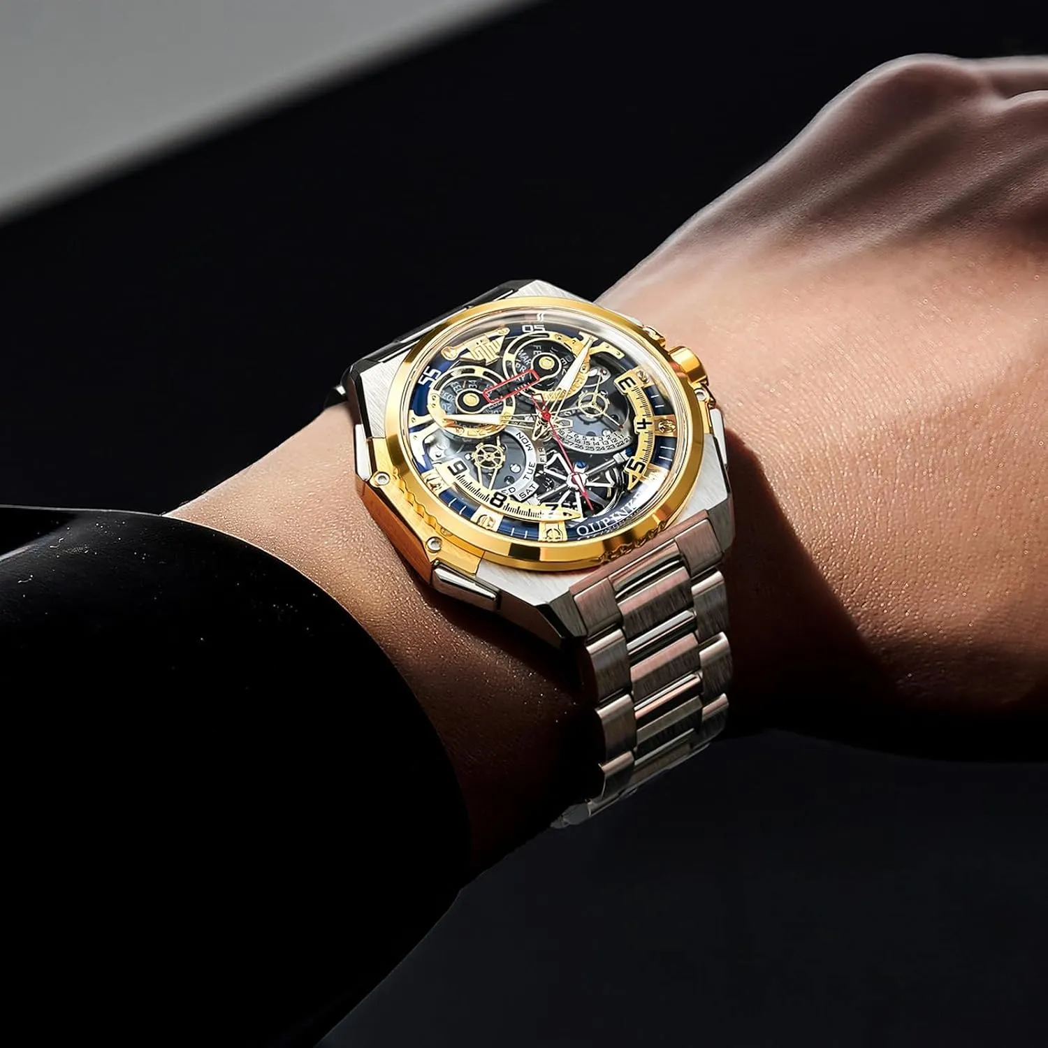 Sports Luxury nosy Silicone Mechanical Self Winding Dress Tourbillon Watch OUPINKE Automatic Skeleton Watches for Men Waterproof 