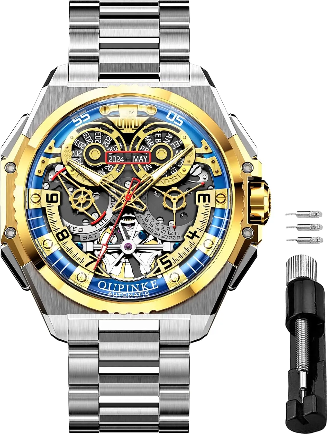 Sports Luxury nosy Silicone Mechanical Self Winding Dress Tourbillon Watch OUPINKE Automatic Skeleton Watches for Men Waterproof 