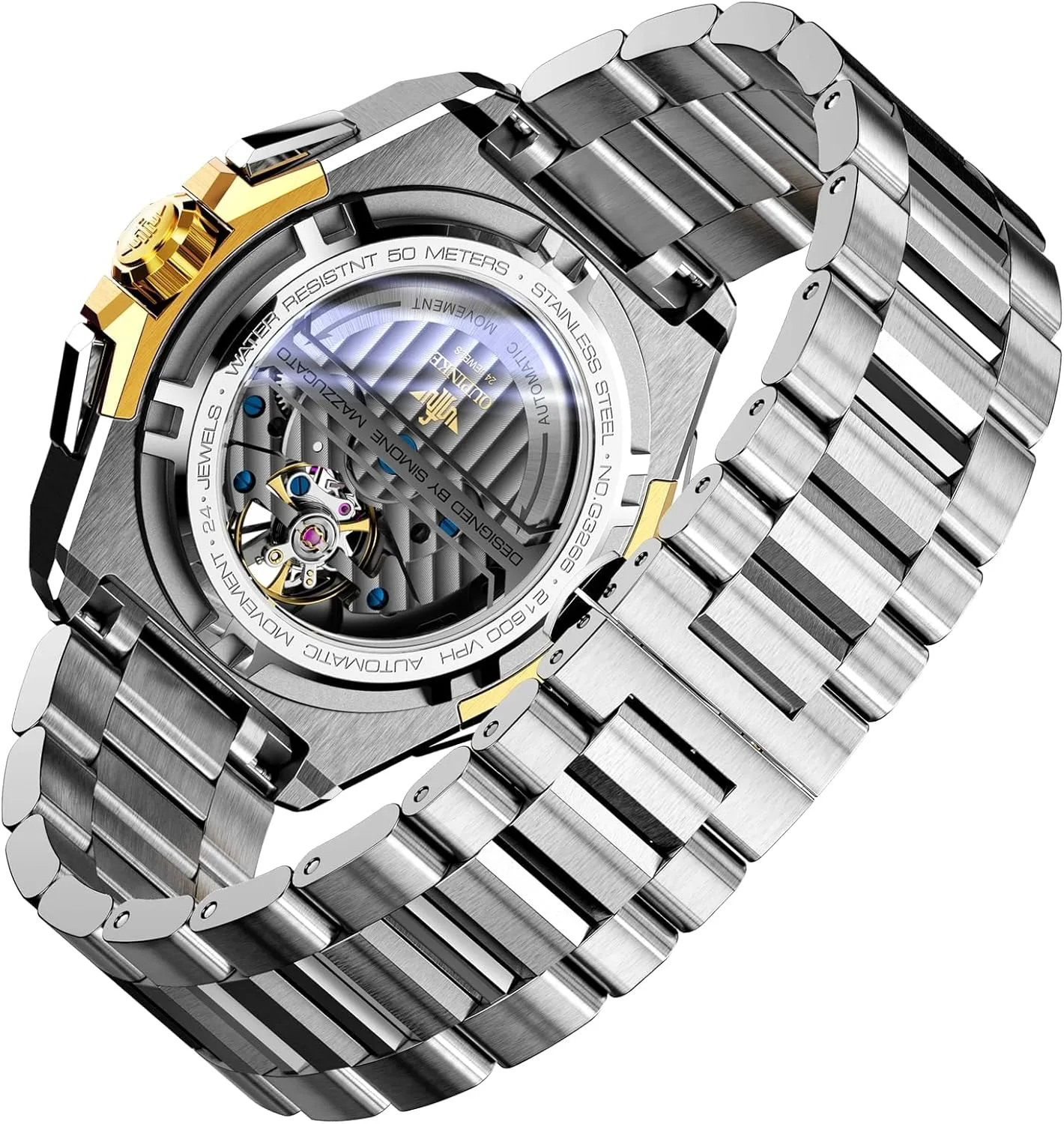 Sports Luxury nosy Silicone Mechanical Self Winding Dress Tourbillon Watch OUPINKE Automatic Skeleton Watches for Men Waterproof 